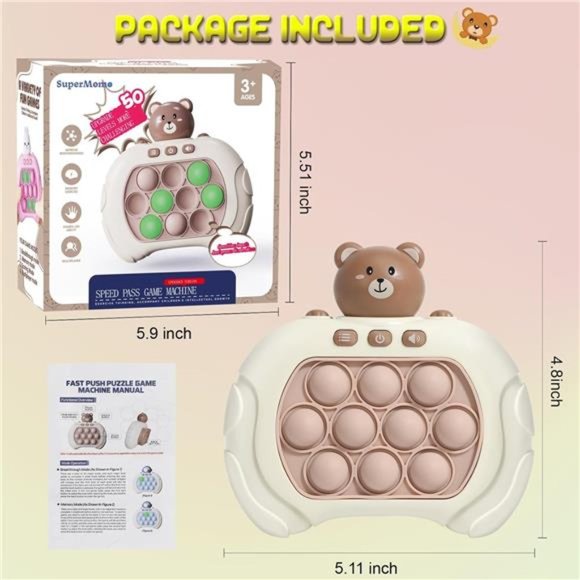 Push Pop Game It Fidget Toys Pro for Kids, Handheld Puzzle Game,Bear Green Light - Picture 6 of 6